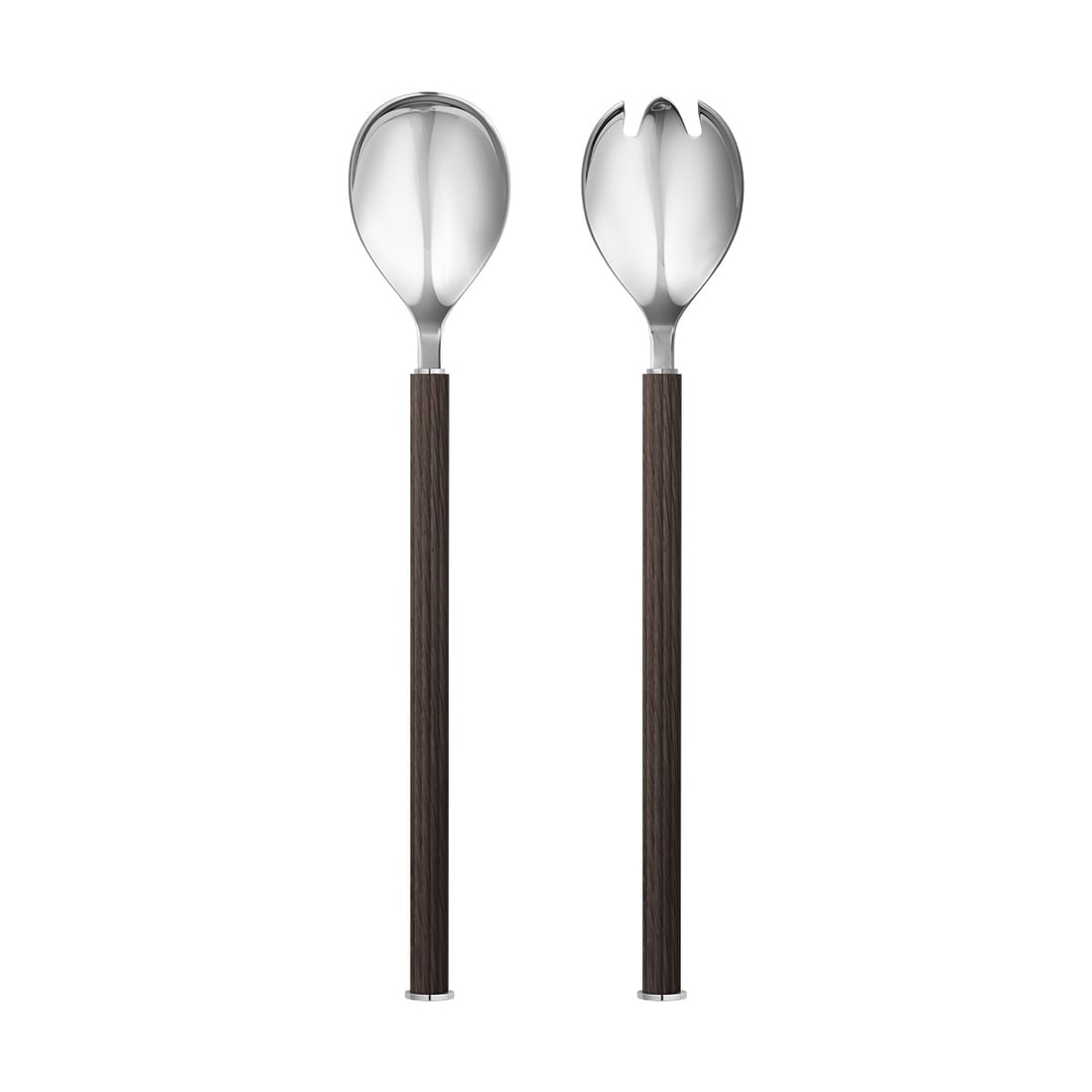 Georg Jensen Salad Serving Set by Sigvard Bernadotte Stainless Steel Smoked Oak: Georg Jensen Salad Serving Set by Sigvard Bernadotte Stainless Steel Smoked Oak Elevate your dining experience with this exquisite Salad Serving Set from Georg Jensen, designed by Swedish royal prince