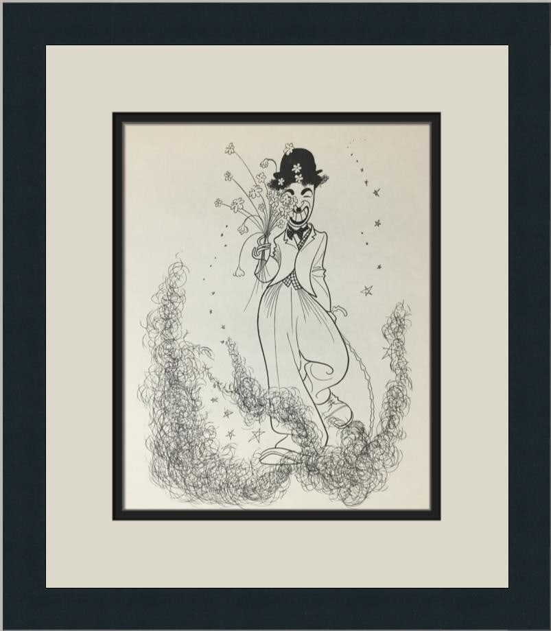 Al Hirschfeld Charles Chaplin Custom Framed Portrait Art Print: Al Hirschfeld Charles Chaplin Custom Framed Portrait Art Print This stunning custom framed print features the iconic Charles Chaplin, created by renowned artist Al Hirschfeld. Measuring 17 in. x 14 in