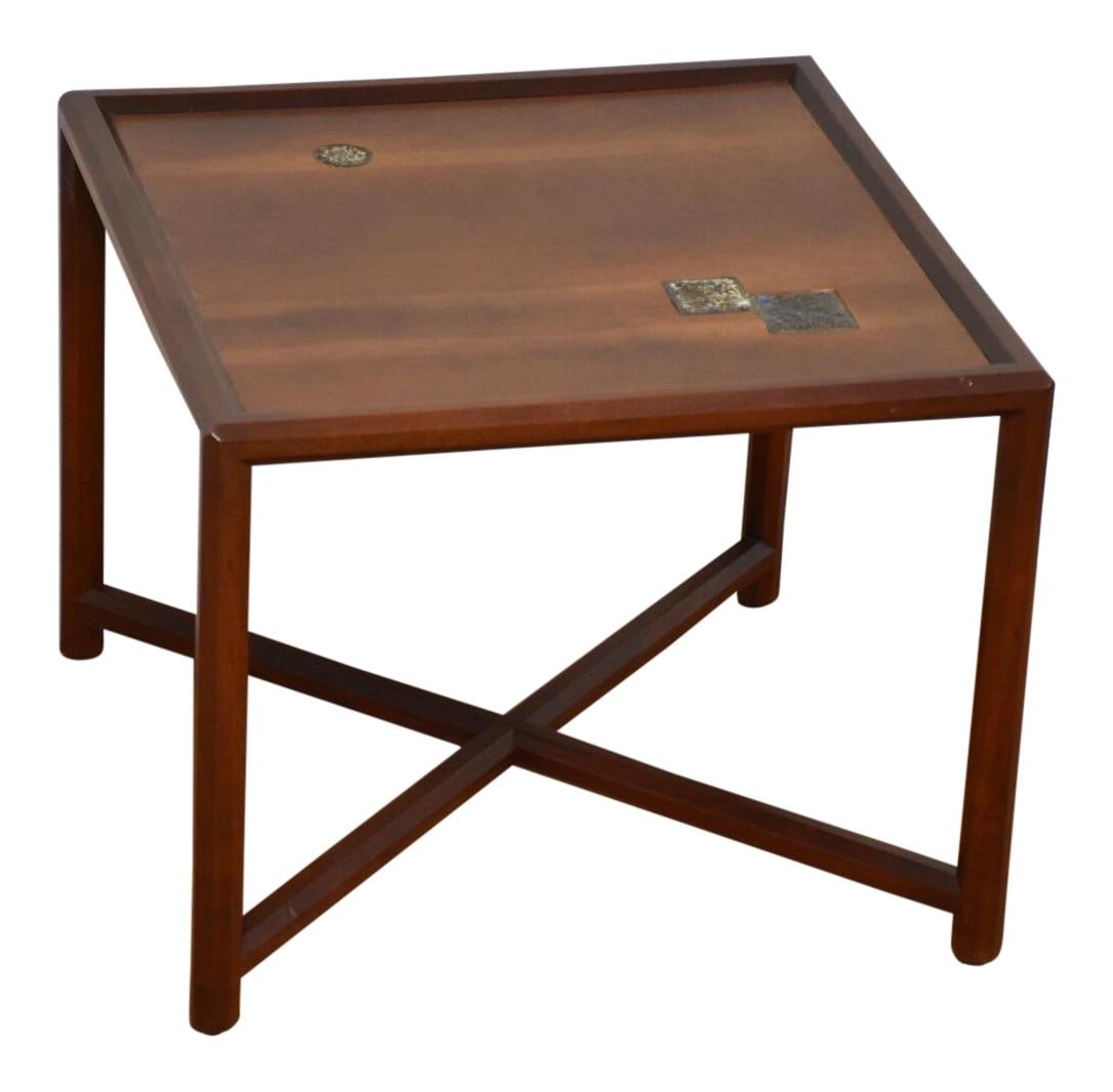 Edward Wormley Dunbar End Table with Natzler Tiles 1958: Edward Wormley Dunbar End Table with Natzler Tiles 1958 This elegant end table, designed by Edward Wormley for Dunbar circa 1958, features distinctive raised tiles crafted by Gertrud & Otto Natzler. T