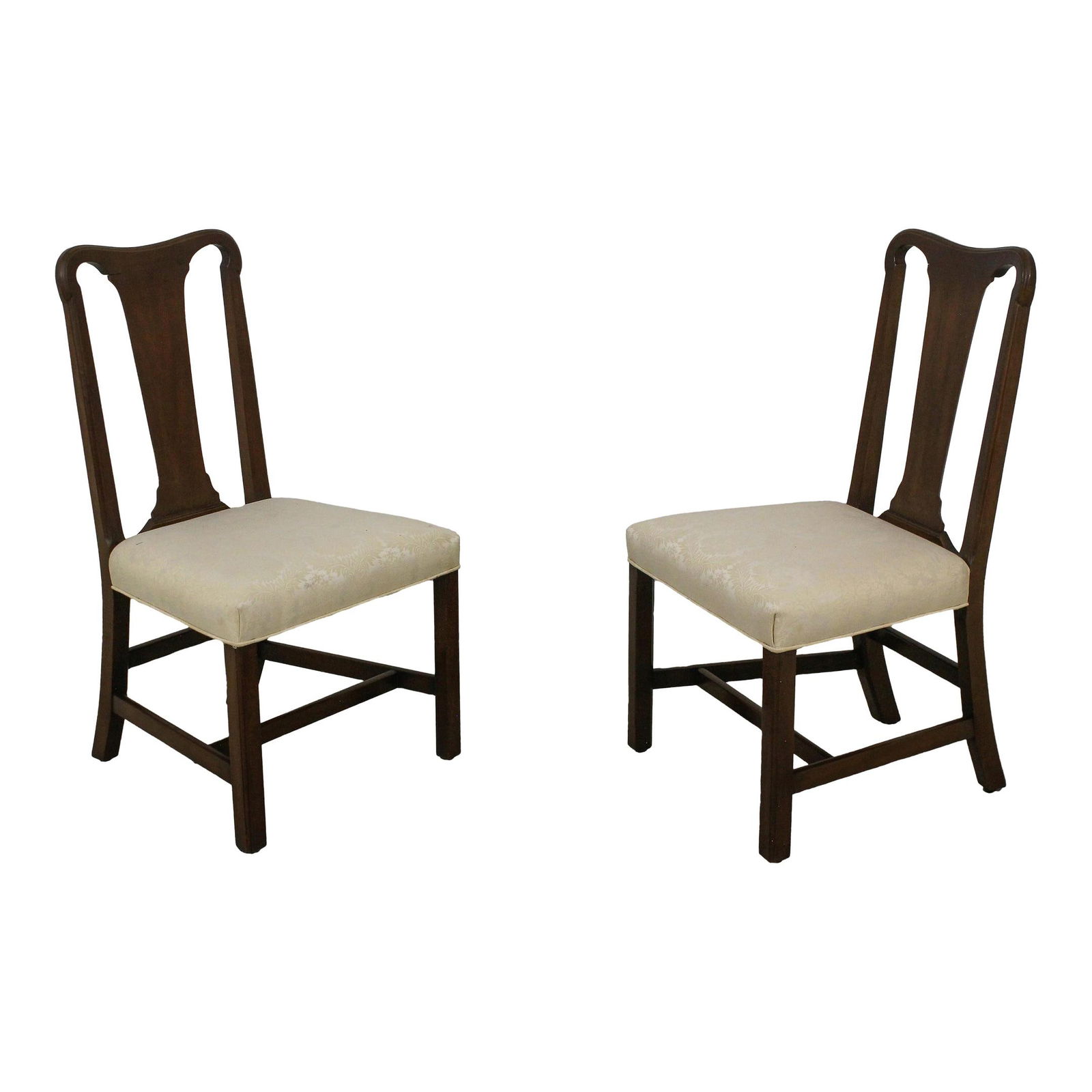 Kittinger Colonial Williamsburg Chippendale Side Chairs Pair Mahogany Upholstered: Kittinger Colonial Williamsburg Chippendale Side Chairs Pair Mahogany Upholstered This elegant pair of Kittinger WA-1019 Colonial Williamsburg side chairs showcases a timeless Chippendale design, refl