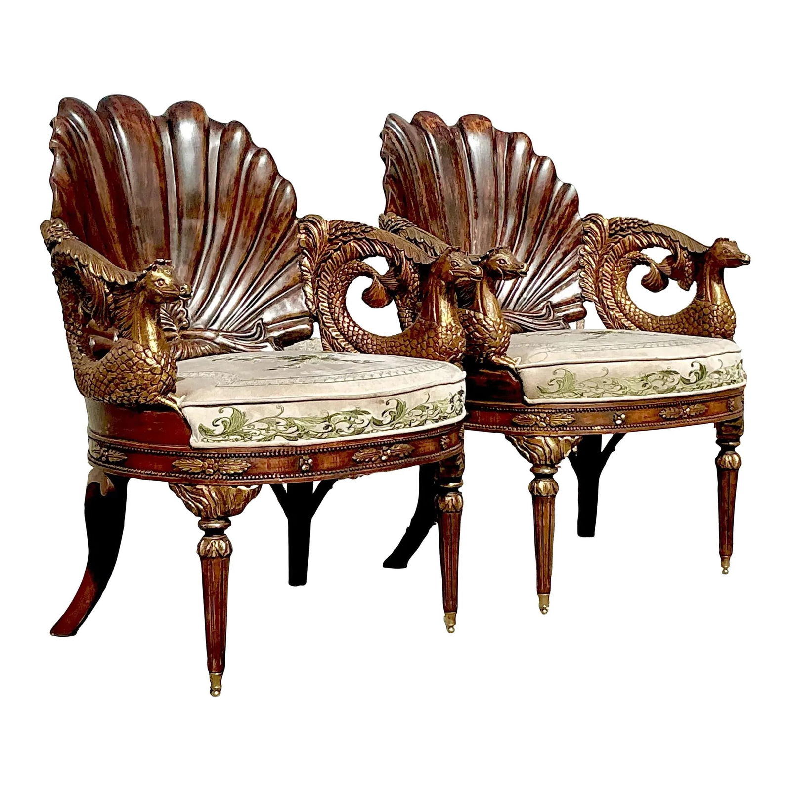 Vintage Boho Hand Carved Grotto Chairs Pair Sienna Upholstery: Vintage Boho Hand Carved Grotto Chairs Pair Sienna Upholstery Enhance your space with this striking pair of vintage boho grotto chairs, expertly hand-carved to showcase intricate details and exception