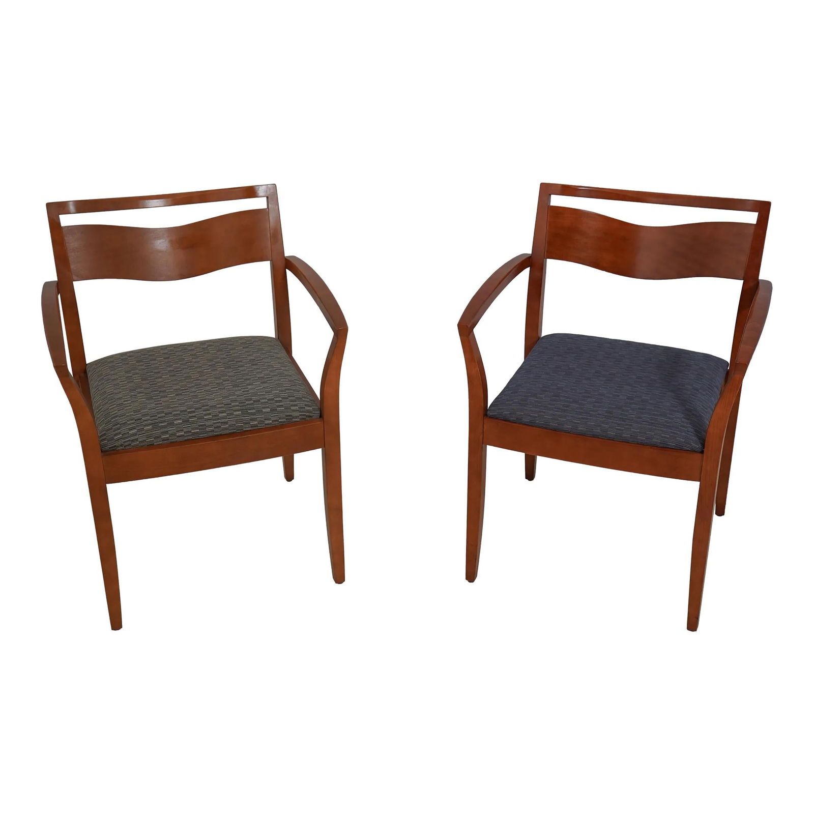Knoll Studio Pair of Modern Design Armchairs Circa 1995: Knoll Studio Pair of Modern Design Armchairs Circa 1995 This pair of Knoll Studio modern design armchairs, dating from circa 1995, showcases quality construction with a light cherry finish complemente