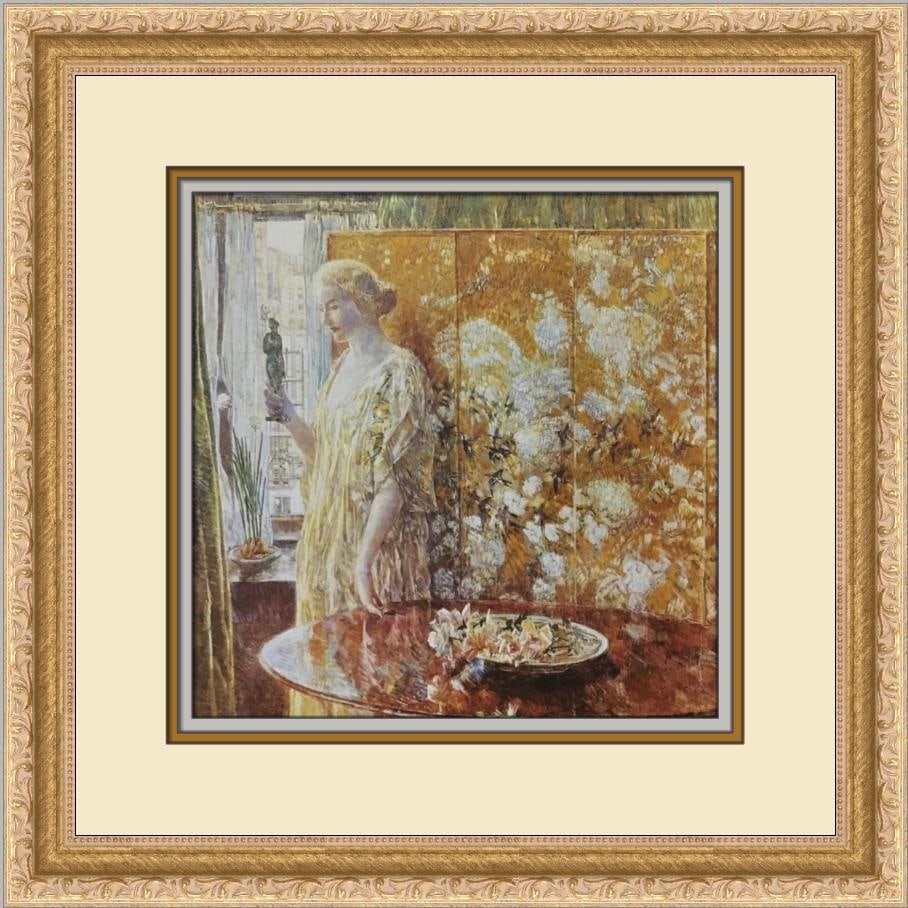 Childe Hassam Tanagra Custom Framed Impressionist Print 1984: Childe Hassam Tanagra Custom Framed Impressionist Print 1984 This elegant custom framed print titled "Tanagra" by artist Childe Hassam showcases a beautiful landscape in the Impressionism style. Measu