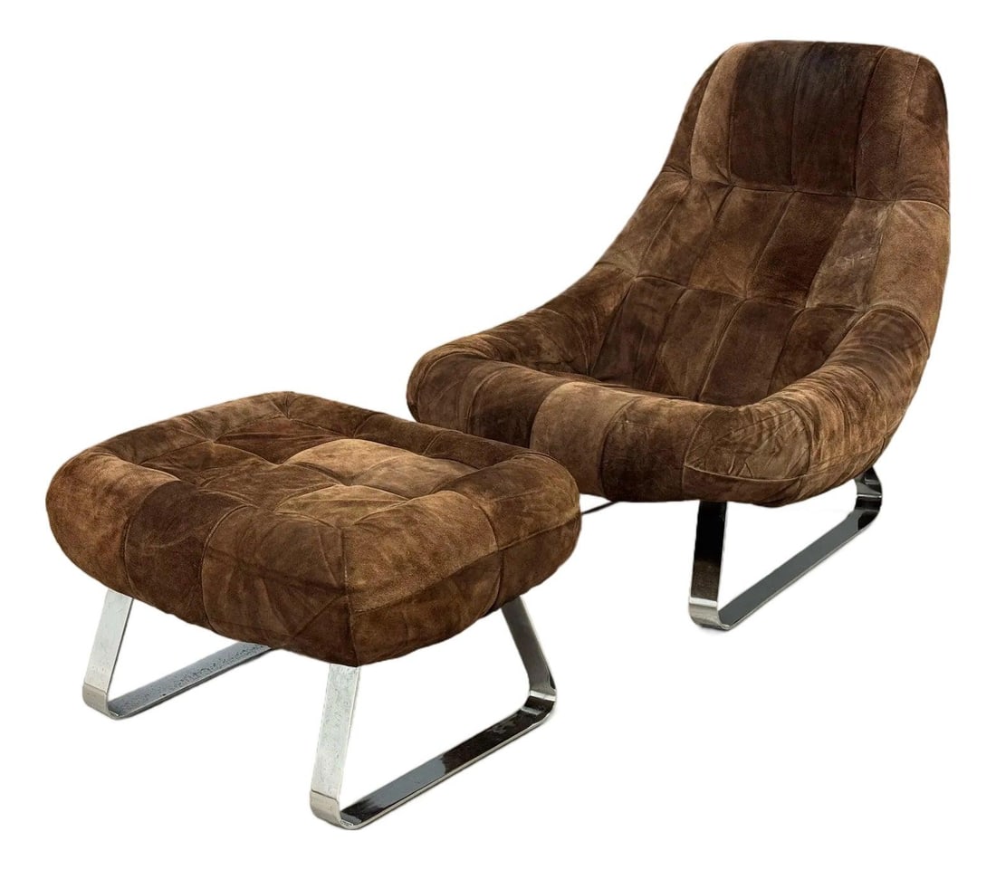 Percival Lafer Earth Lounge Chair and Ottoman Suede Leather Mid Century Modern: Percival Lafer Earth Lounge Chair and Ottoman Suede Leather Mid Century Modern Experience mid-century modern design with this stunning dark brown suede leather Earth Lounge Chair and Ottoman, created