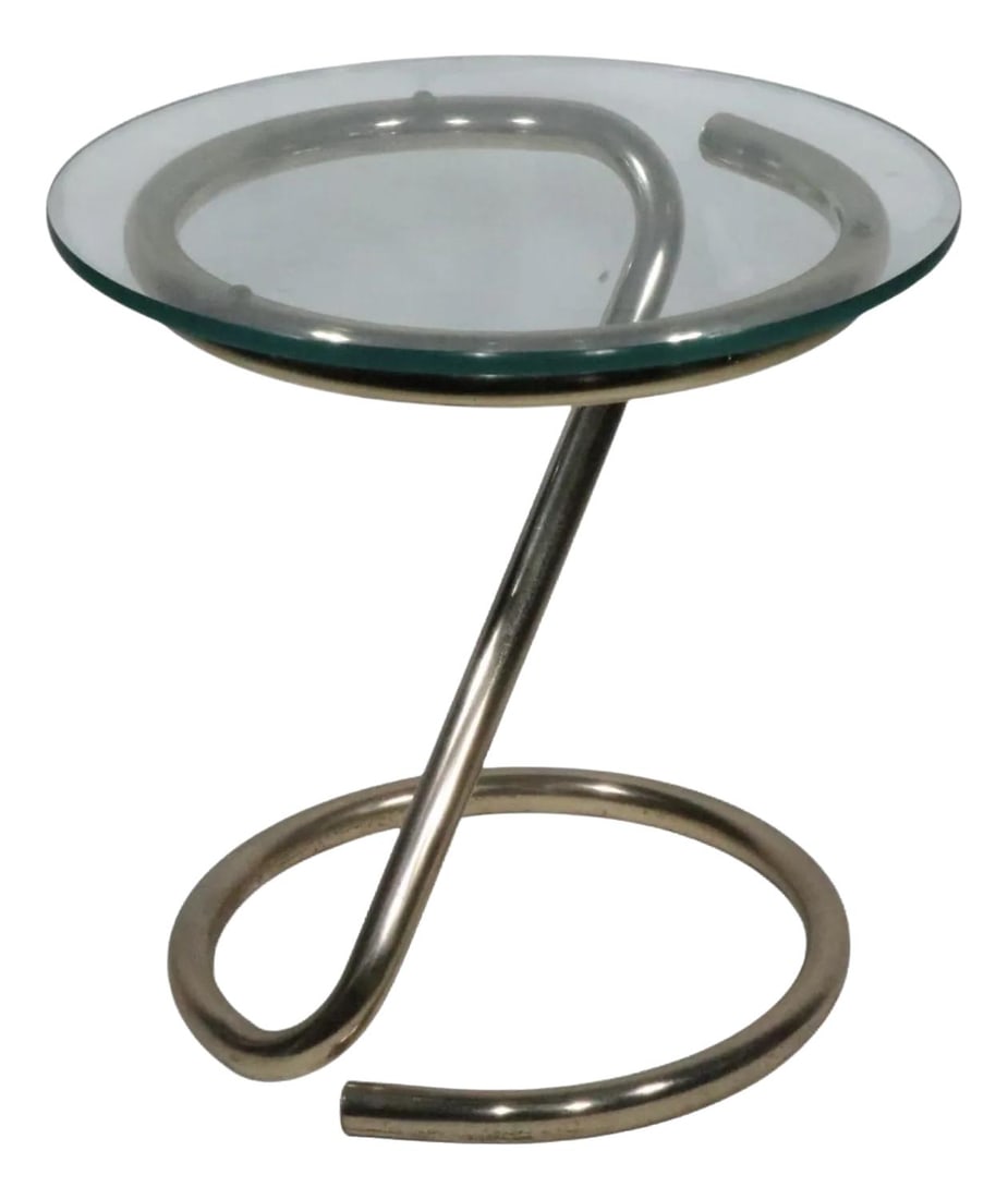 Hollywood Regency Brass Coil Base Glass Top Side Table Paul Tuttle Style 1970s (1 of 10)