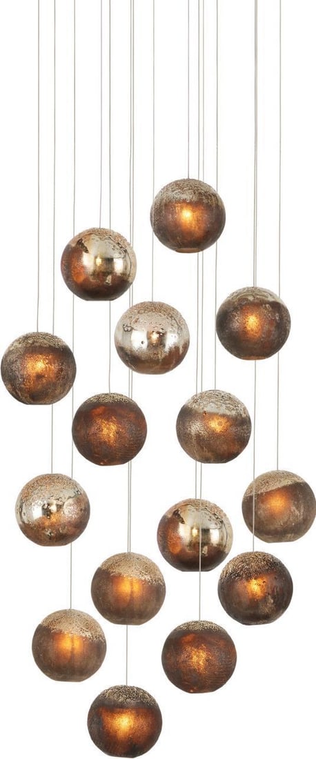 Currey Pathos 15-Light Pendant Antique Style Glass Wrought Iron: Currey Pathos 15-Light Pendant Antique Style Glass Wrought Iron Illuminate your space with the stunning Pathos 15-Light Pendant, an exquisite piece of handcrafted artistry that combines antique charm