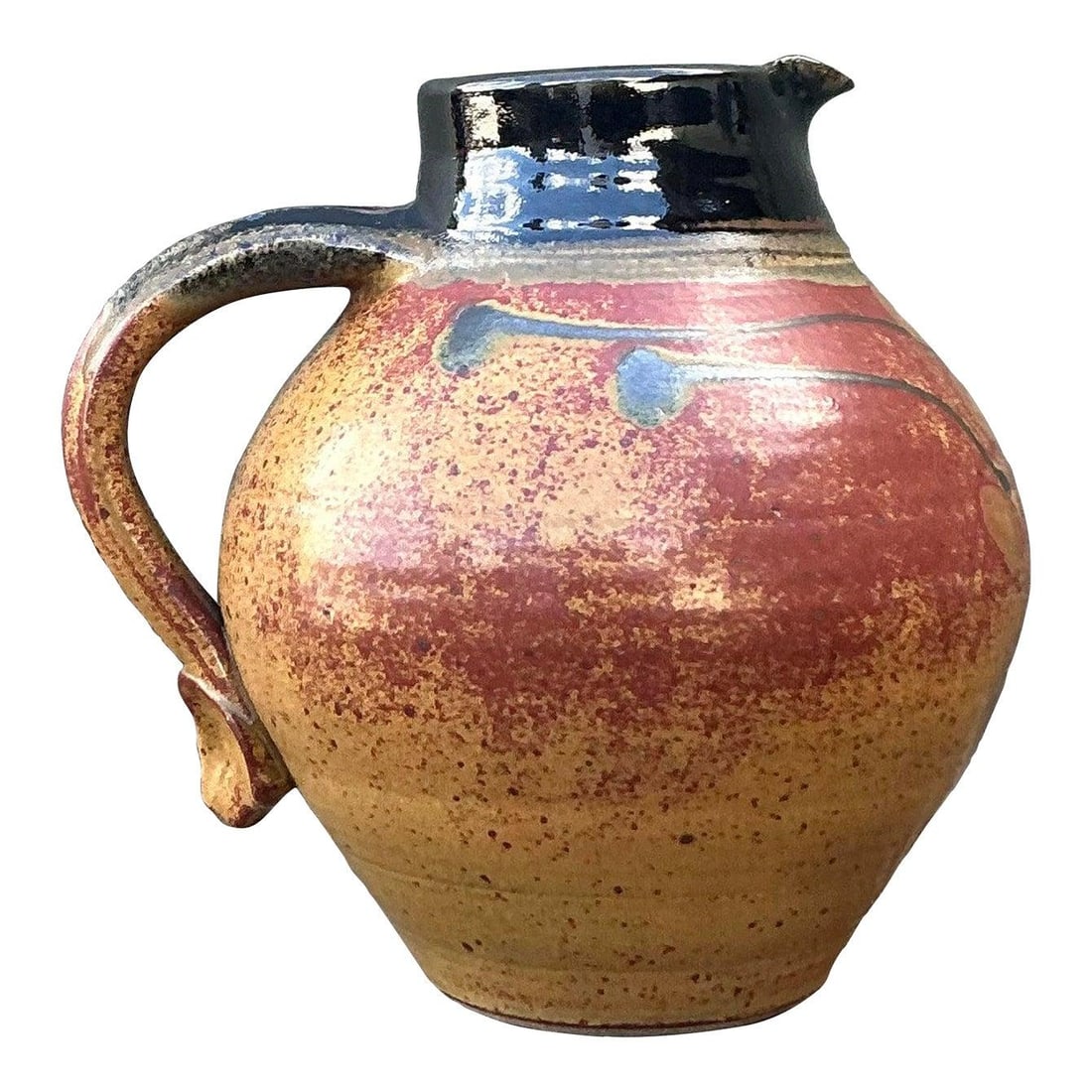 Vintage Boho Hand-Thrown Studio Pottery Pitcher Goldenrod Glaze: Vintage Boho Hand-Thrown Studio Pottery Pitcher Goldenrod Glaze Enhance your home decor with this striking Vintage Boho Original Studio Pottery Pitcher, a perfect blend of functionality and artistic e