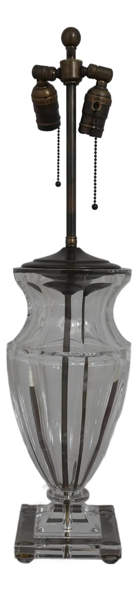 Vintage Crystal Urn Table Lamp with Brass Bun Feet 26.5 Inches (1 of 9)