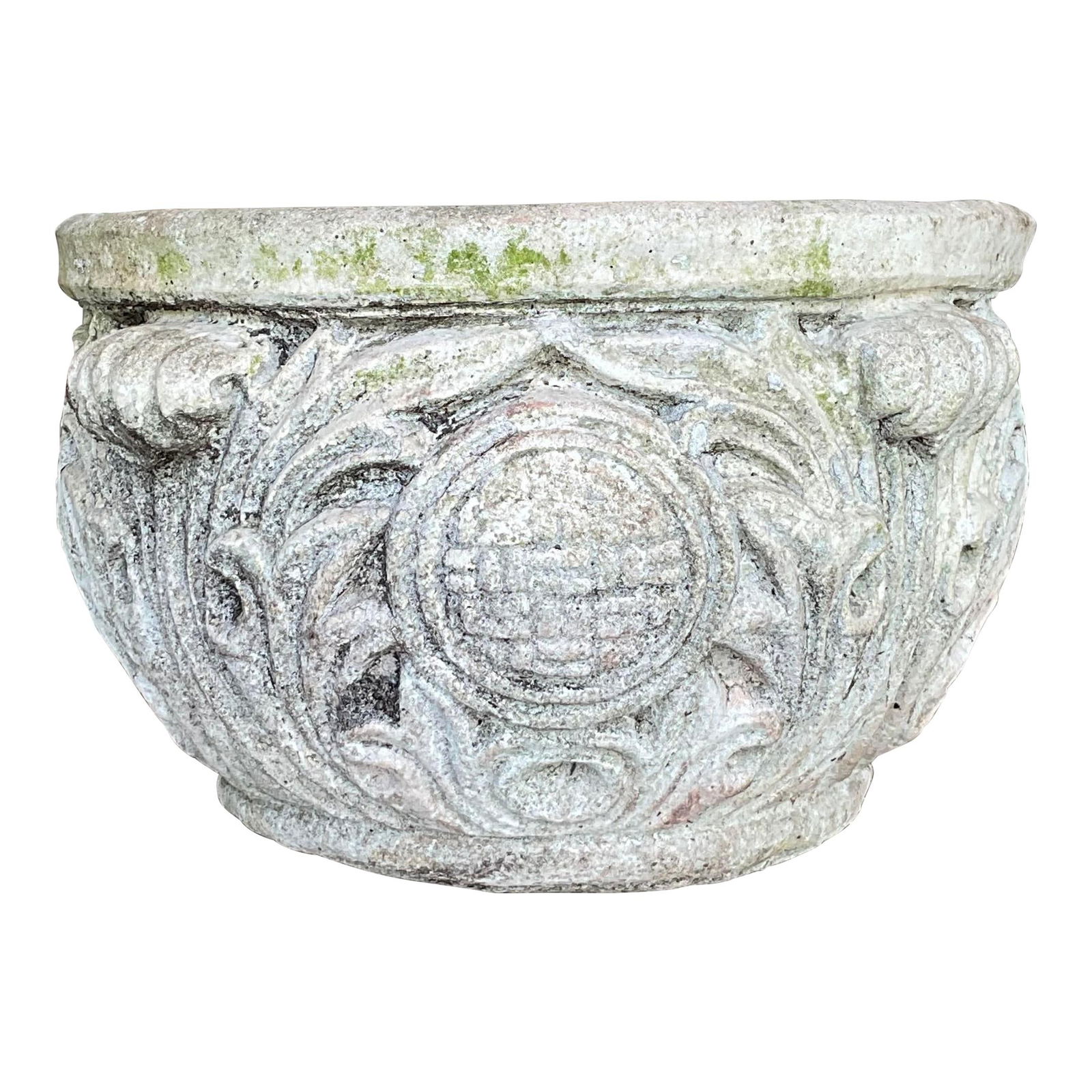 Vintage Regency Gray Concrete Medallion Planter 17x17x10: Vintage Regency Gray Concrete Medallion Planter 17x17x10 Enhance your outdoor space with this Vintage Regency Cast Concrete Medallion Planter. Showcasing an intricate medallion design, this planter co