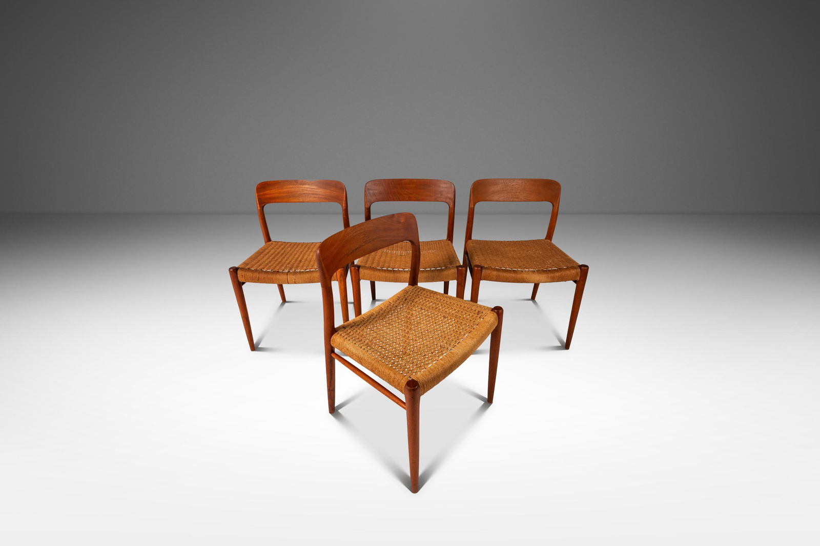 Limited Set of 4 Niels Moller Model 75 Dining Chairs Teak Paper Cord Denmark 1960s (1 of 10)
