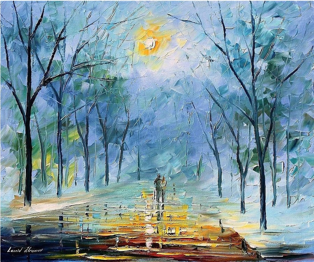 Winter'S Fog Limited Edition 1/25 Giclee by Leonid Afremov: Winter'S Fog Limited Edition 1/25 Giclee by Leonid Afremov Experience the captivating beauty of 'Winter's Fog,' a limited edition giclee hand-painted by renowned artist Leonid Afremov. This exquisite