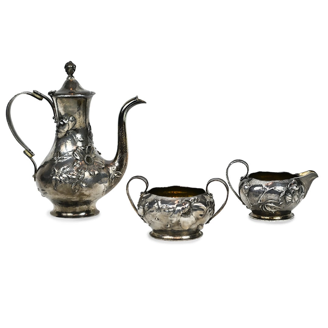 Sterling Silver Three-Piece Tea Set Tea Pot Creamer Sugar Bowl 25.72 ozt (1 of 10)