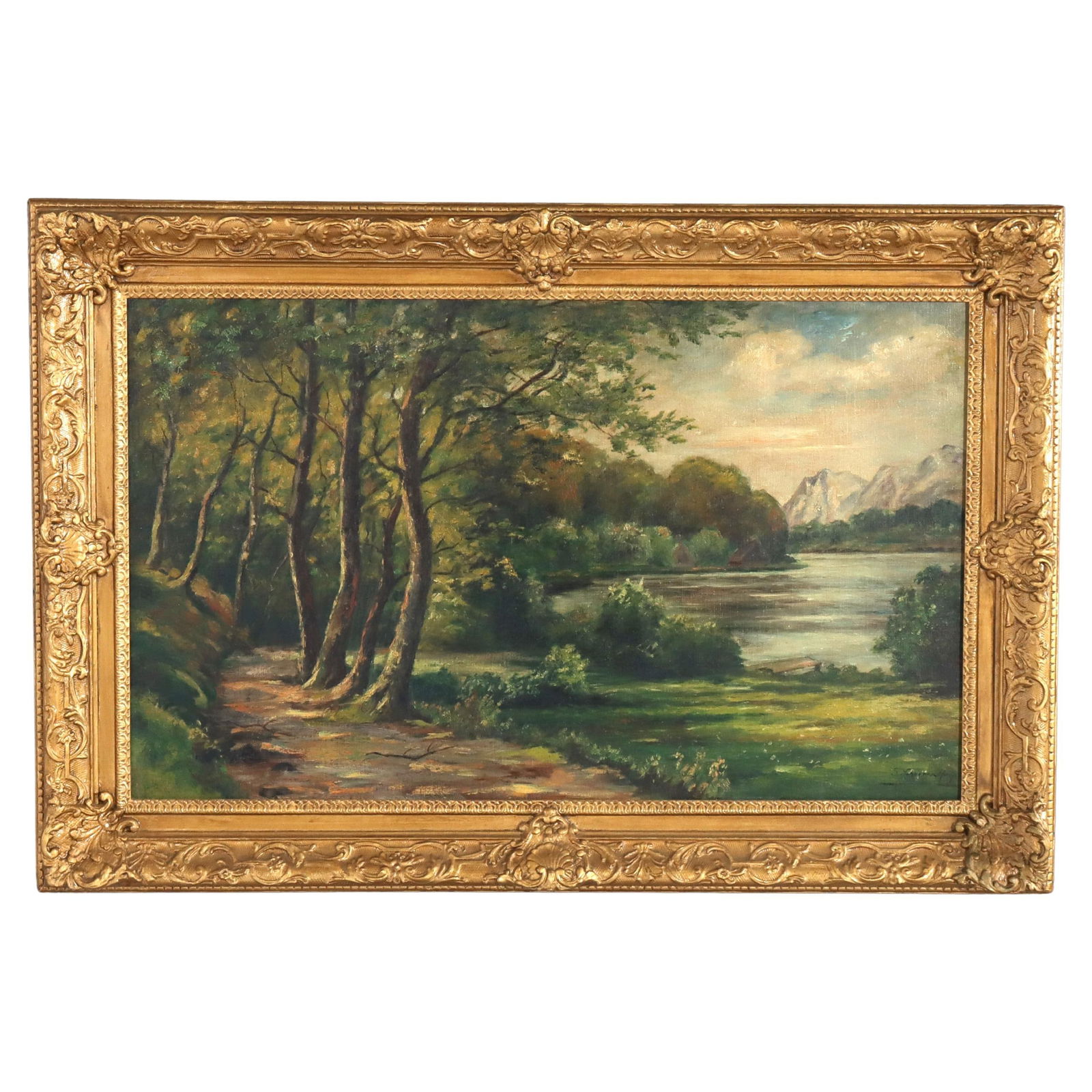 Antique Hudson River School Signed Oil Landscape 25 x 37 Inches C1900 (1 of 8)