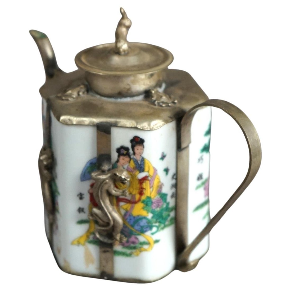 20th Century Chinese Miniature Porcelain Teapot with Silver Overlay (1 of 9)