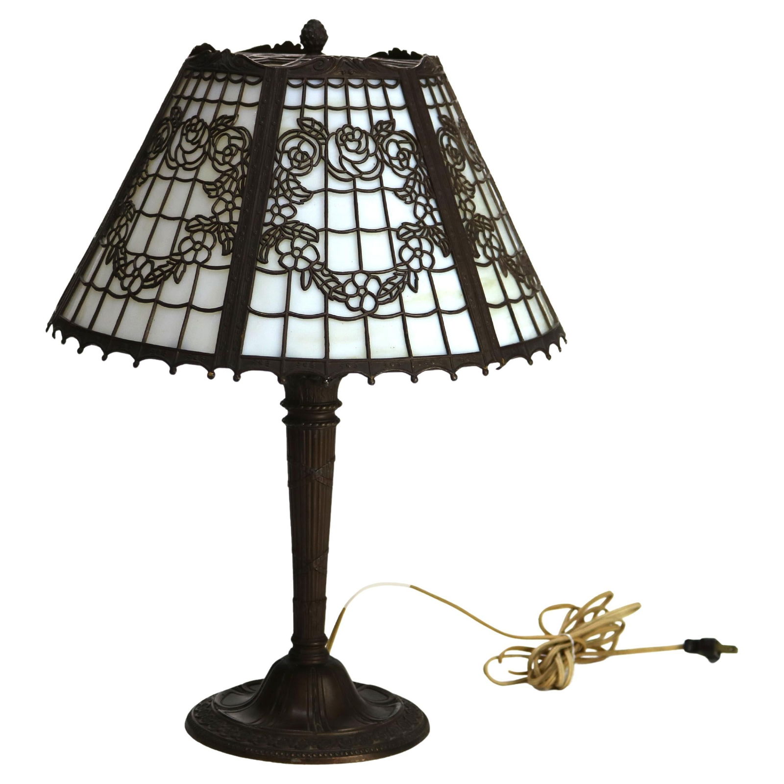 Antique Bradley & Hubbard Six-Panel Slag Glass Table Lamp Arts and Crafts C1920 (1 of 7)