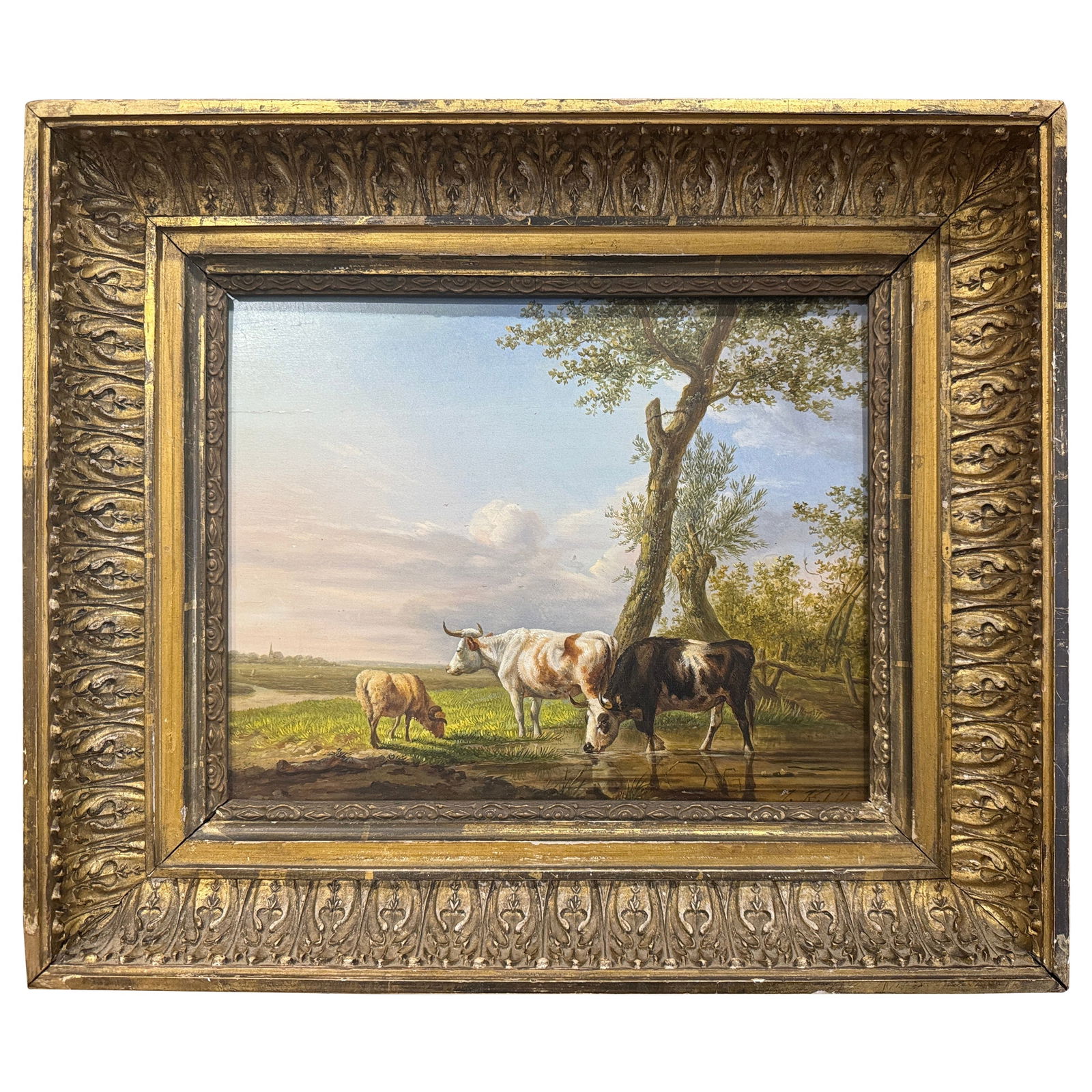 18th Century Jan Kobell Cow Painting in Ornate Gilt Frame (1 of 7)