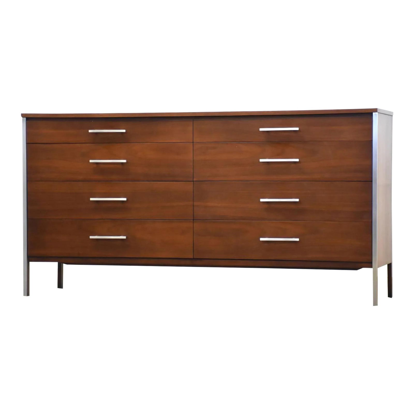 1960s Paul McCobb Walnut Dresser for Calvin Furniture: 1960s Paul McCobb Walnut Dresser for Calvin Furniture Discover a stunning mid-century modern walnut dresser designed by Paul McCobb for Calvin Furniture. This elegant piece features eight spacious dra