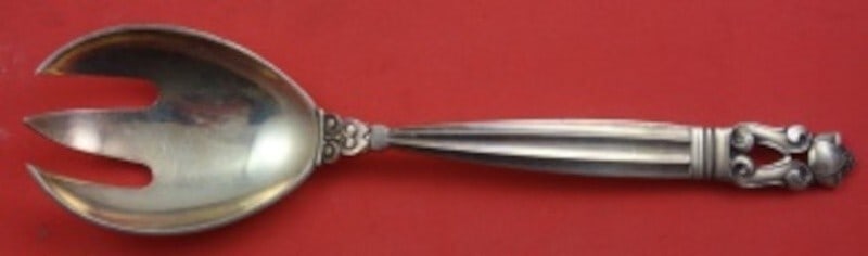 Georg Jensen Acorn Sterling Silver 3-Tine Relish Fork 5 3/4" (1 of 2)