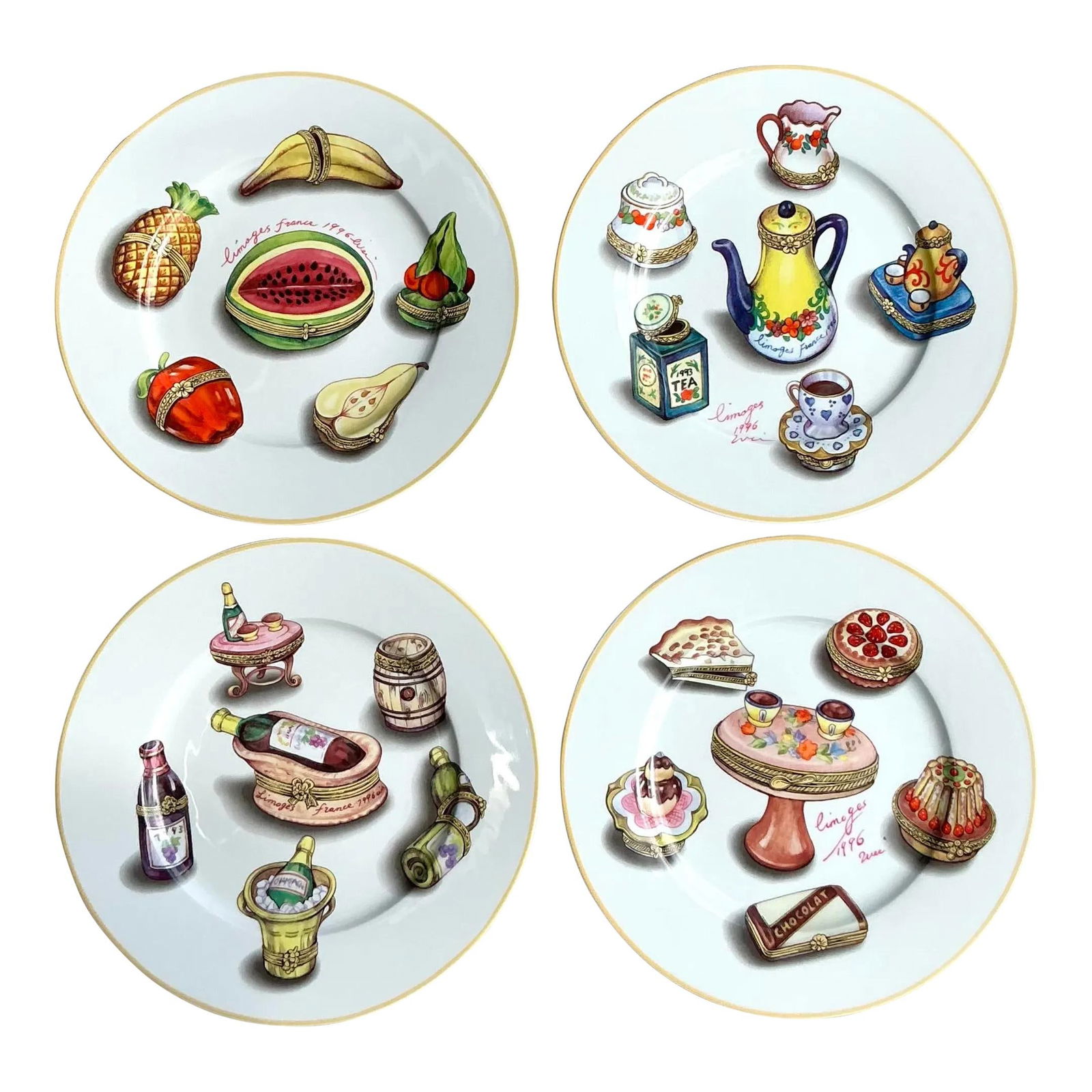 Vintage Limoges Porcelain Dinner Plates Set of 4 Gourmet Design (1 of 10)