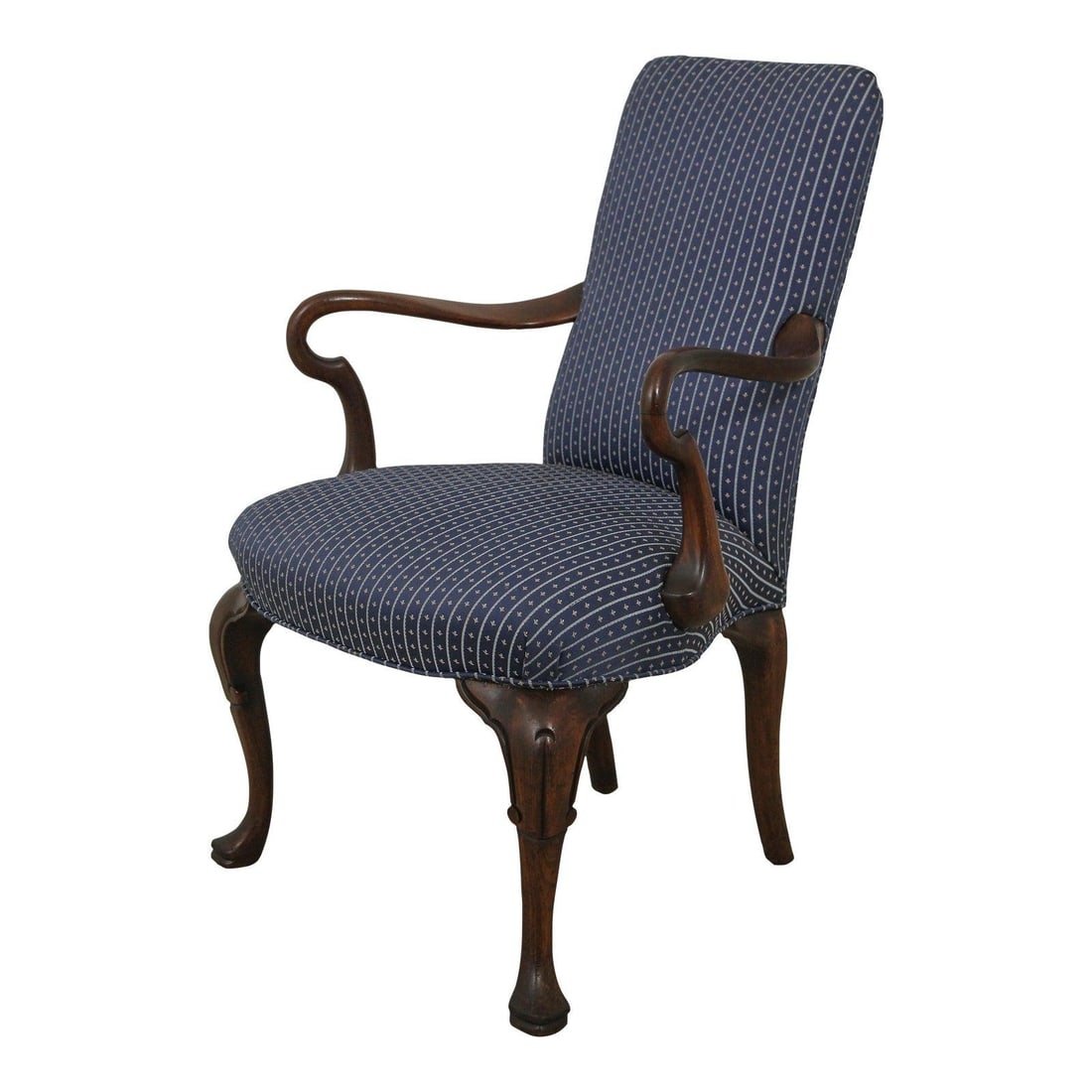 Vintage Queen Anne Style Armchair Solid Mahogany Reupholstered (1 of 10)