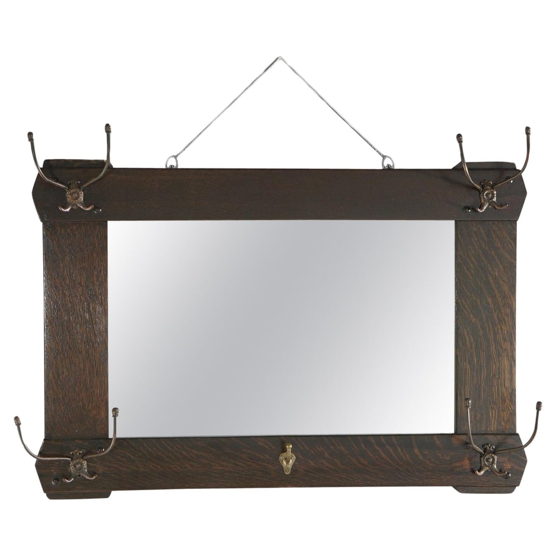 Antique Arts and Crafts Stickley Brothers Oak Mirror with Hat Hooks c1910: Antique Arts and Crafts Stickley Brothers Oak Mirror with Hat Hooks c1910 This antique Arts & Crafts hall mirror with hat hooks, reminiscent of the Stickley Brothers design, dates back to circa 1910.