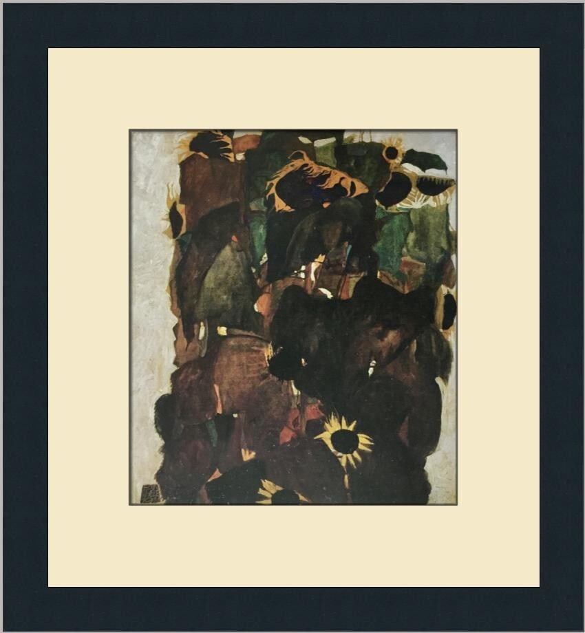 Egon Schiele Sunflowers Custom Framed Surrealist Print 14x14: Egon Schiele Sunflowers Custom Framed Surrealist Print 14x14 This stunning custom framed print features the iconic artwork "Sunflowers" by renowned artist Egon Schiele. Created in 1976, this medium-si