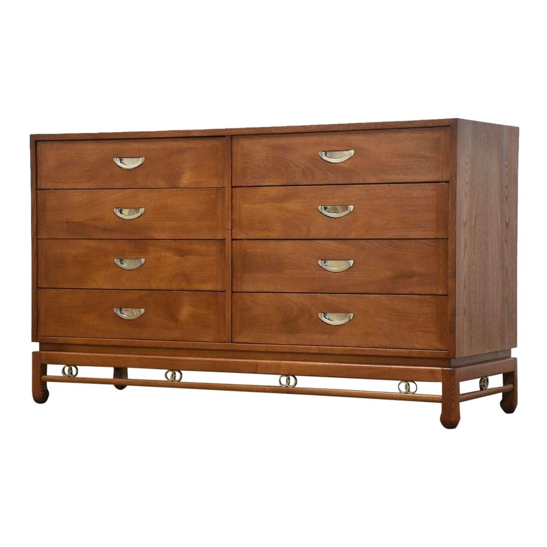Mid Century Modern Chestnut Dresser with Walnut Finish: Mid Century Modern Chestnut Dresser with Walnut Finish This exquisite mid-century modern chestnut dresser features a stunning professional refinishing in a rich walnut color, complemented by sleek ste