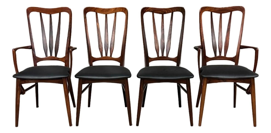 1960s Koefoeds Hornslet Rosewood Ingrid Dining Chairs Set of 4: 1960s Koefoeds Hornslet Rosewood Ingrid Dining Chairs Set of 4 Elevate your dining experience with this exquisite set of four 1960s Danish Modern Ingrid dining chairs, designed by Koefoeds Hornslet. T