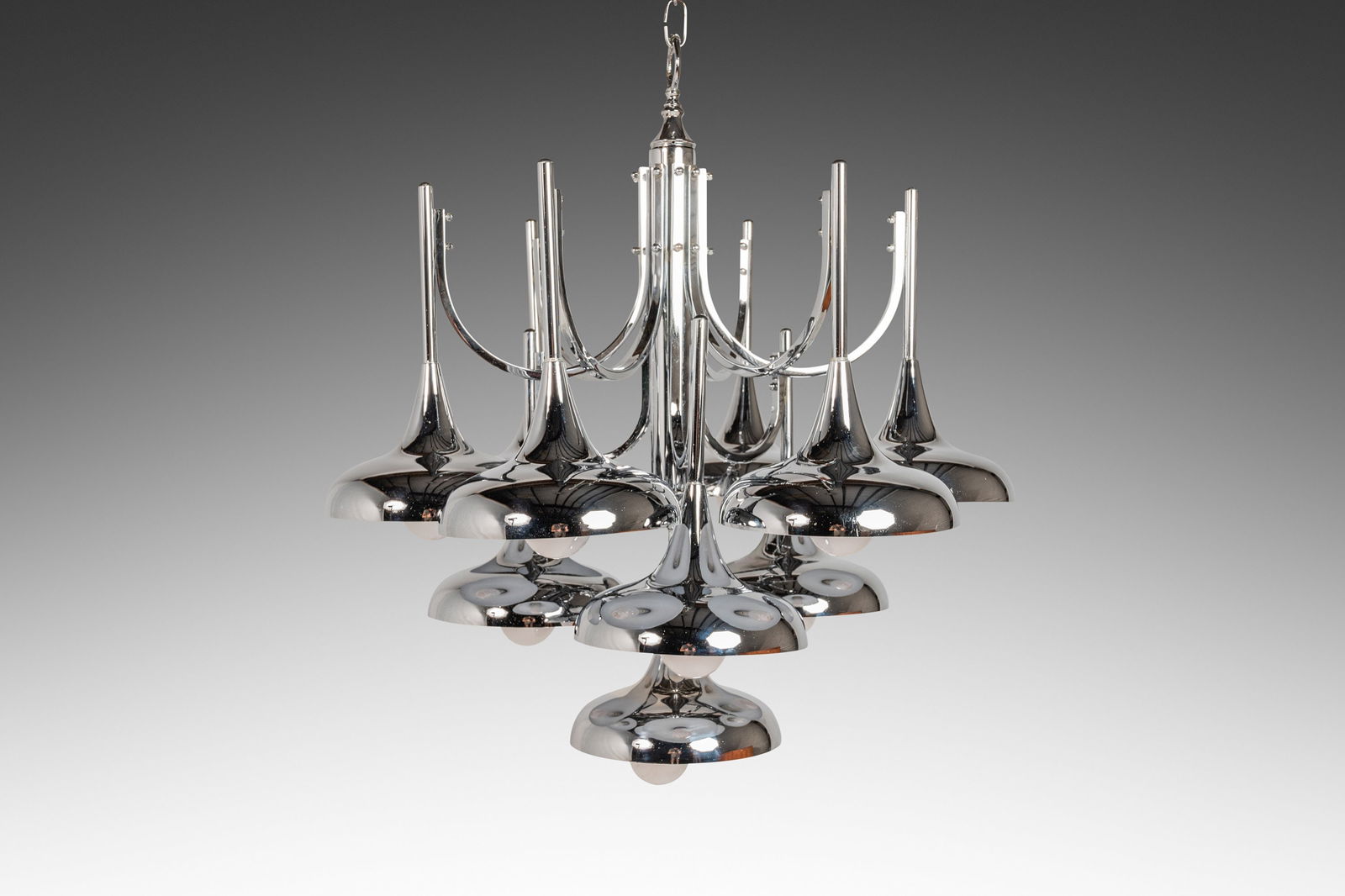 Mid Century Modern 10-Light Chrome Trumpet Chandelier Sciolari Italy 1970s (1 of 10)