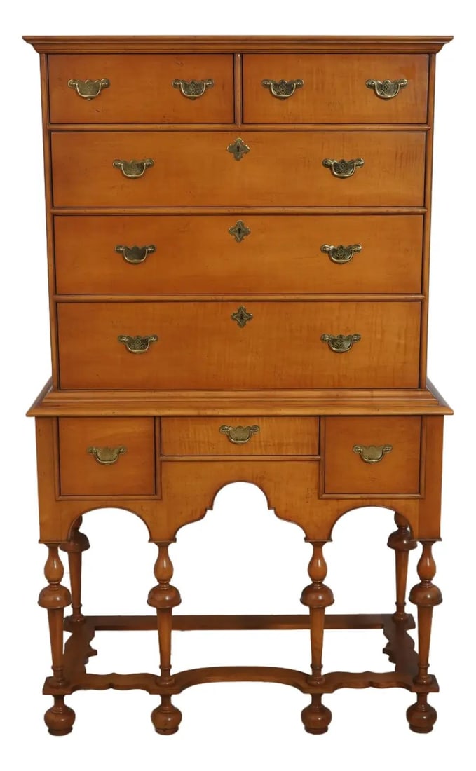Baker Tiger Maple William & Mary Highboy Chest of Drawers 20 Years Old (1 of 10)