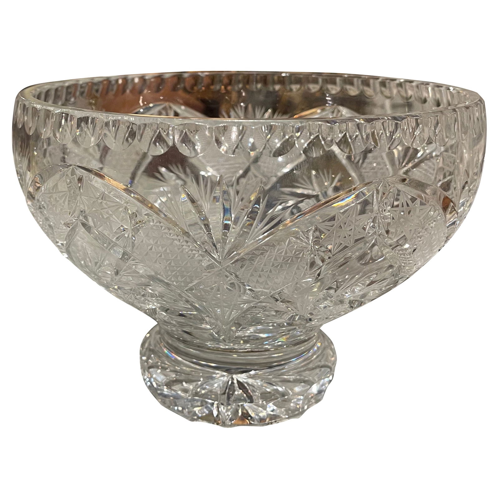 Midcentury French Cut Crystal Compote Bowl 6.75in Height 8in Diameter (1 of 6)