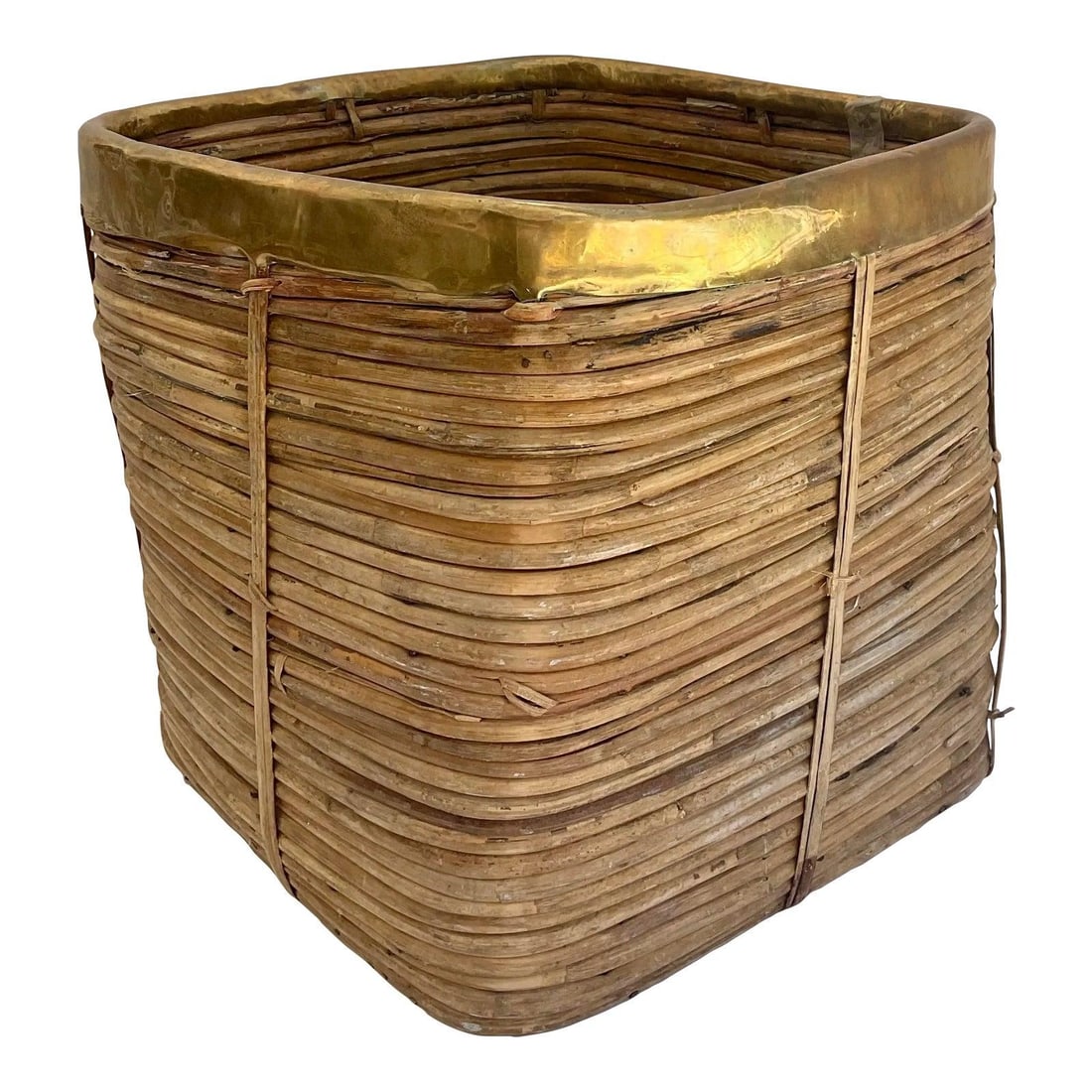Vintage Italian Brass Bamboo Basket C.1970 Gabriella Crespi Style (1 of 8)