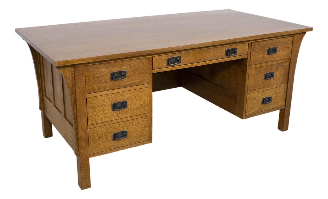Stickley Mission Oak Arts & Crafts Executive Desk 72" Brown Oak (1 of 10)