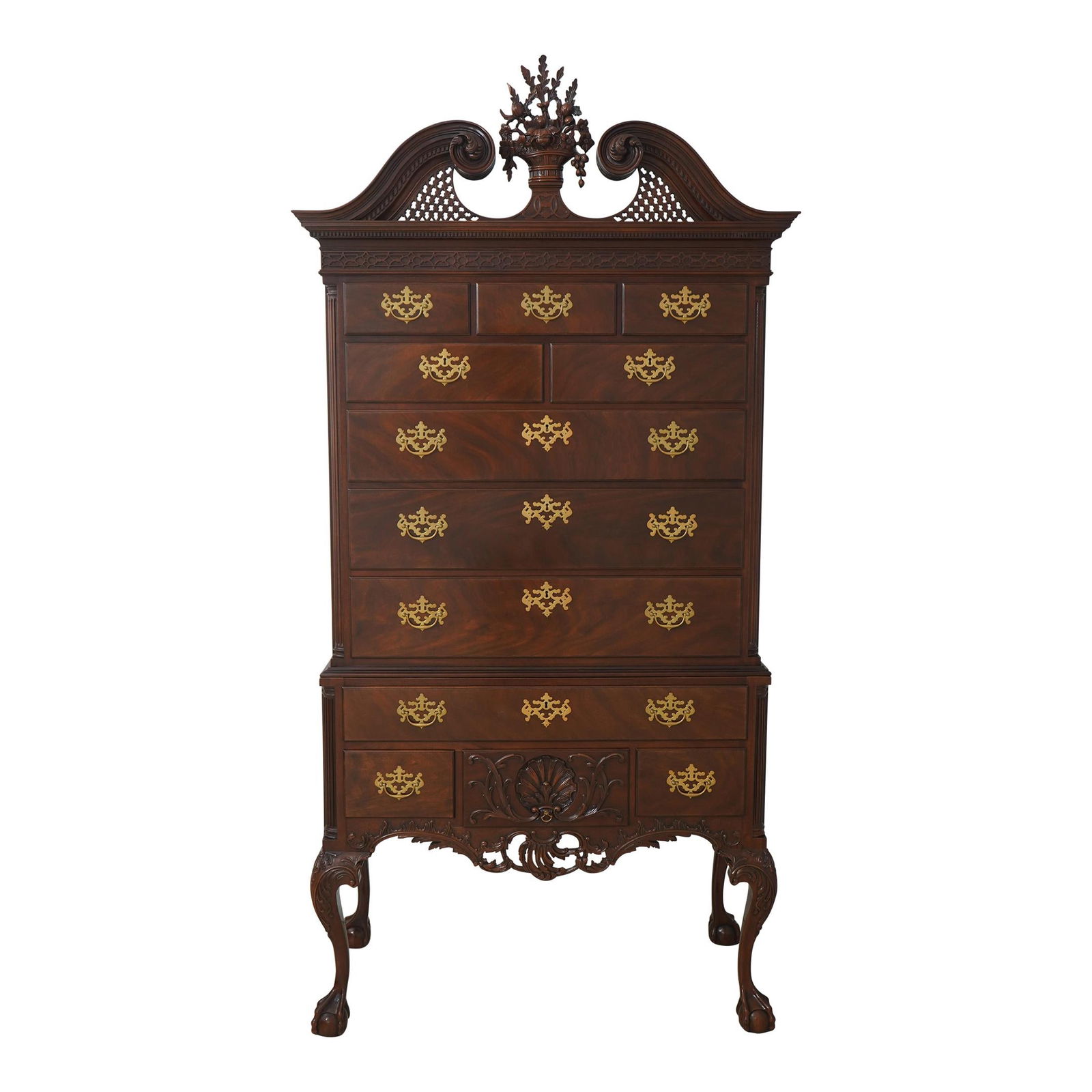 Century Smithsonian Chippendale Mahogany Highboy Chest Rare Beveled Glass Dovetailed Drawers (1 of 10)