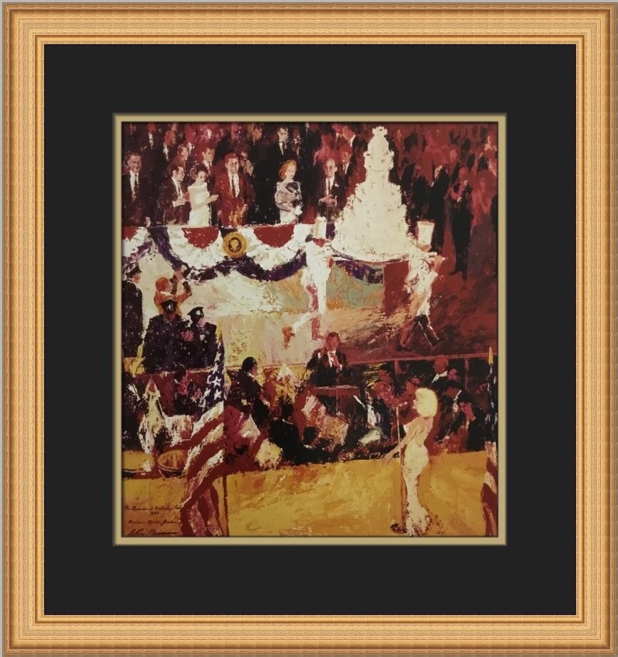 LeRoy Neiman Marilyn Monroe Singing to JFK Custom Framed Art Print: LeRoy Neiman Marilyn Monroe Singing to JFK Custom Framed Art Print This stunning custom framed print features the iconic artwork titled "Marilyn Monroe Singing to John F Kennedy" by renowned artist Le