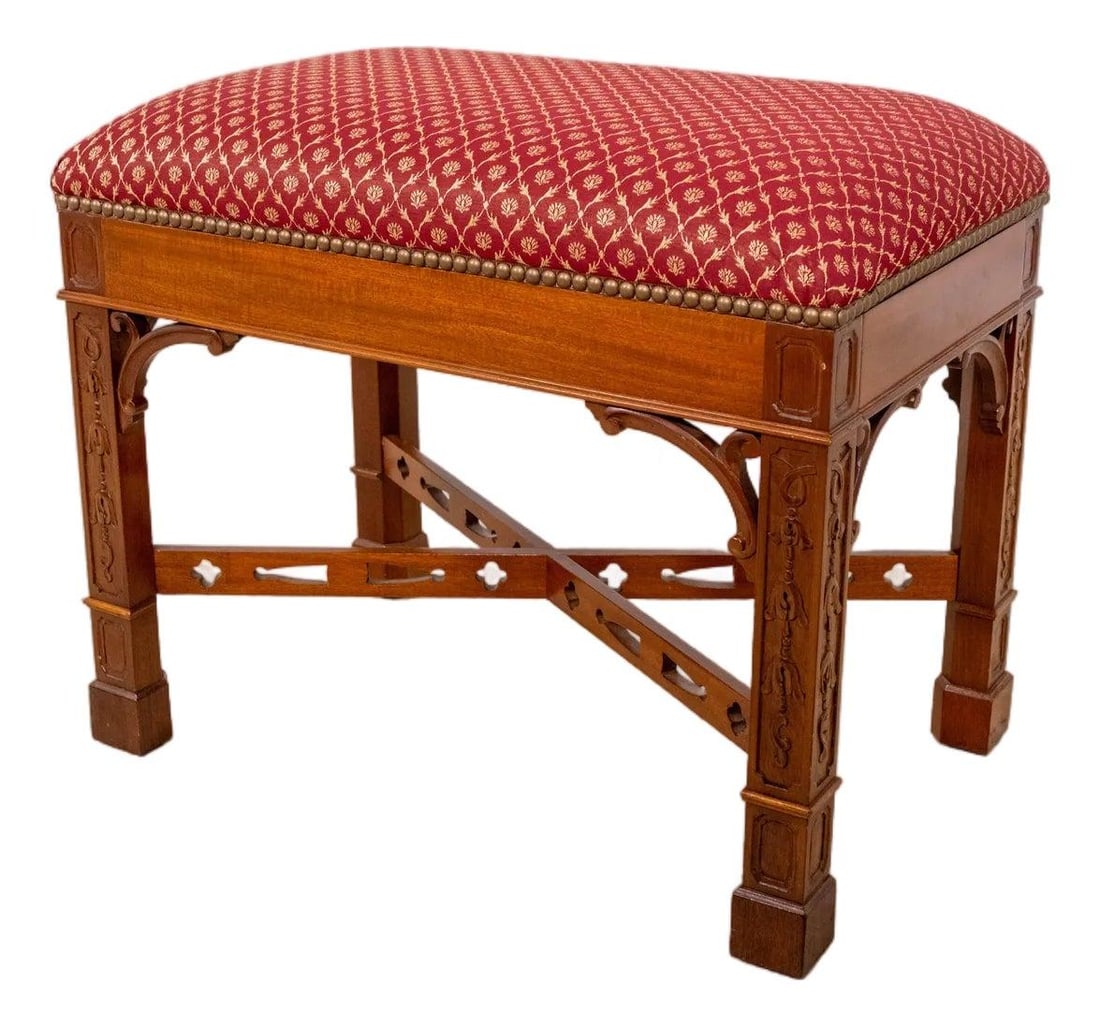 Elegant Vintage Mahogany Chippendale Ottoman Stool with Drawer (1 of 10)