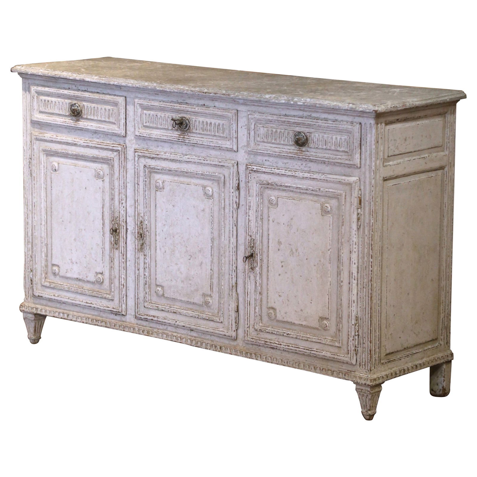19th Century French Louis XVI Hand-Carved Painted Buffet with 3 Doors (1 of 14)