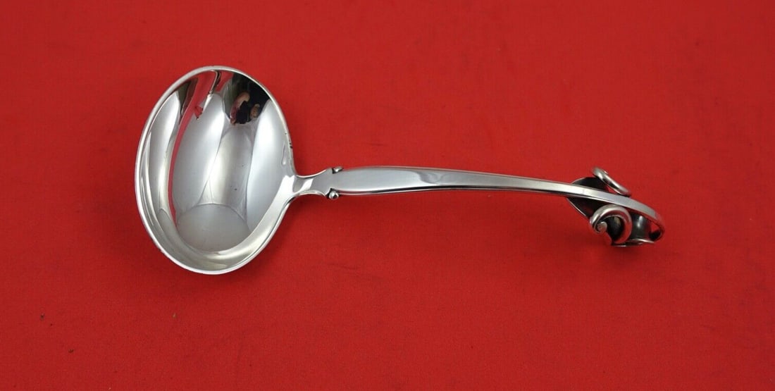 Danish Sterling Silver Gravy Ladle 3-D Leaf Design 1955 (1 of 3)