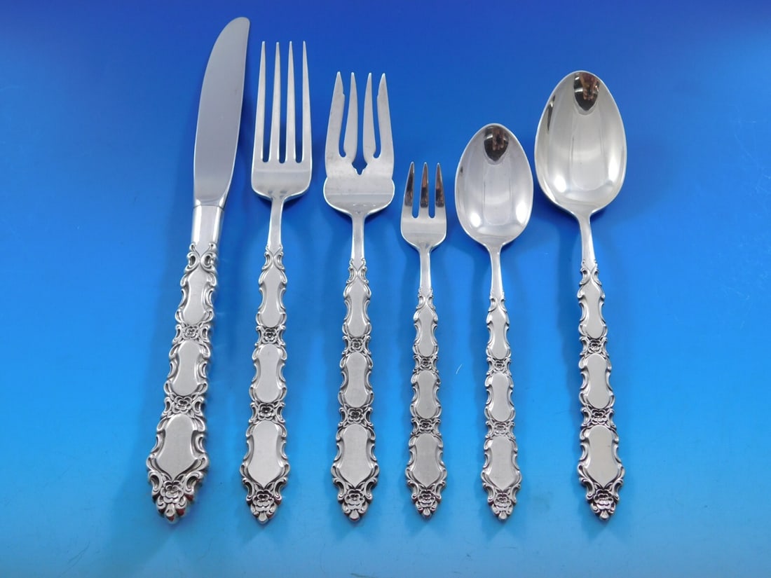 International Sterling Silver Grand Trianon Flatware Set 78 pcs for 12 with Storage Chest: International Sterling Silver Grand Trianon Flatware Set 78 pcs for 12 with Storage Chest Enhance your dining experience with this exquisite Grand Trianon Sterling Silver Flatware Set by International