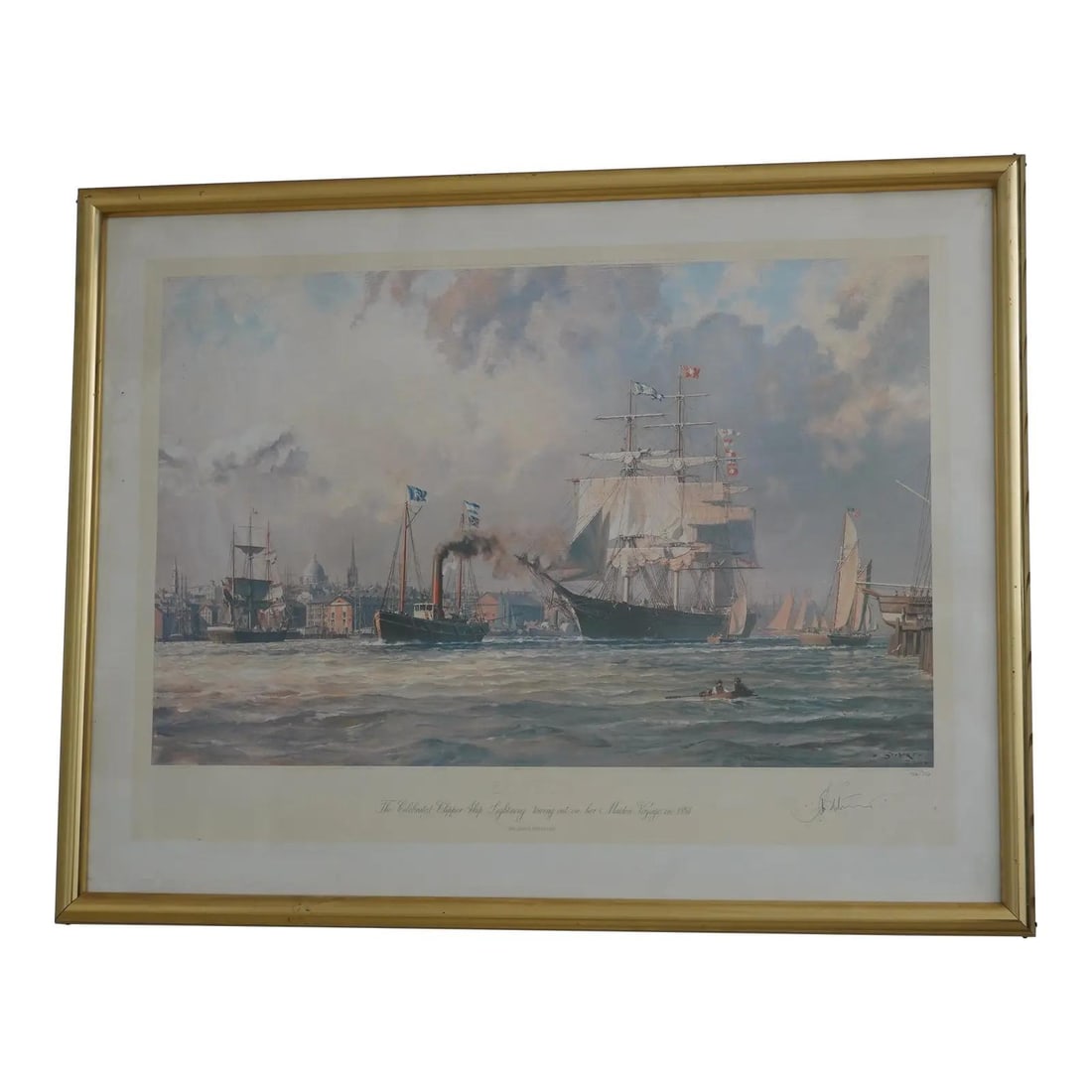Limited Edition John Stobart Tall Ship Print Boston Clipper Under Tow Framed Art (1 of 10)