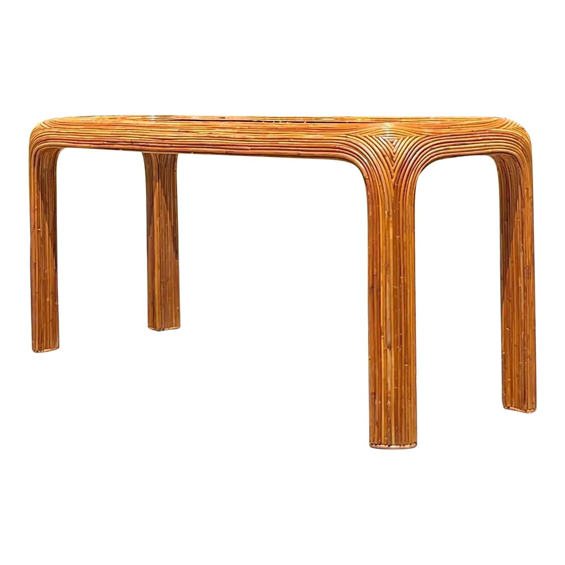 Vintage Coastal Pencil Reed Waterfall Console Table in Chestnut (1 of 8)