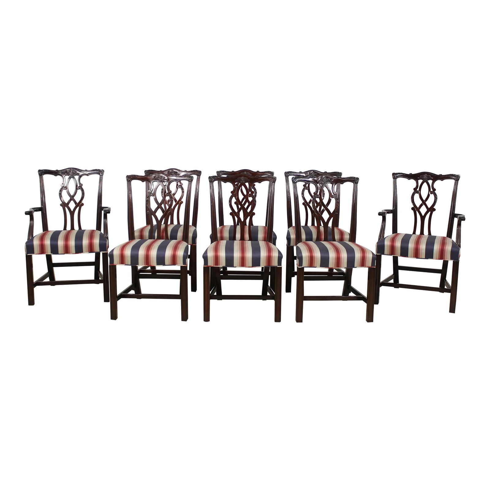 Set of 8 Kindel Oxford Mahogany Dining Chairs Chippendale Style: Set of 8 Kindel Oxford Mahogany Dining Chairs Chippendale Style This exquisite set of 8 Kindel Oxford dining room chairs showcases a classic Chippendale design. Crafted from rich mahogany, these chair