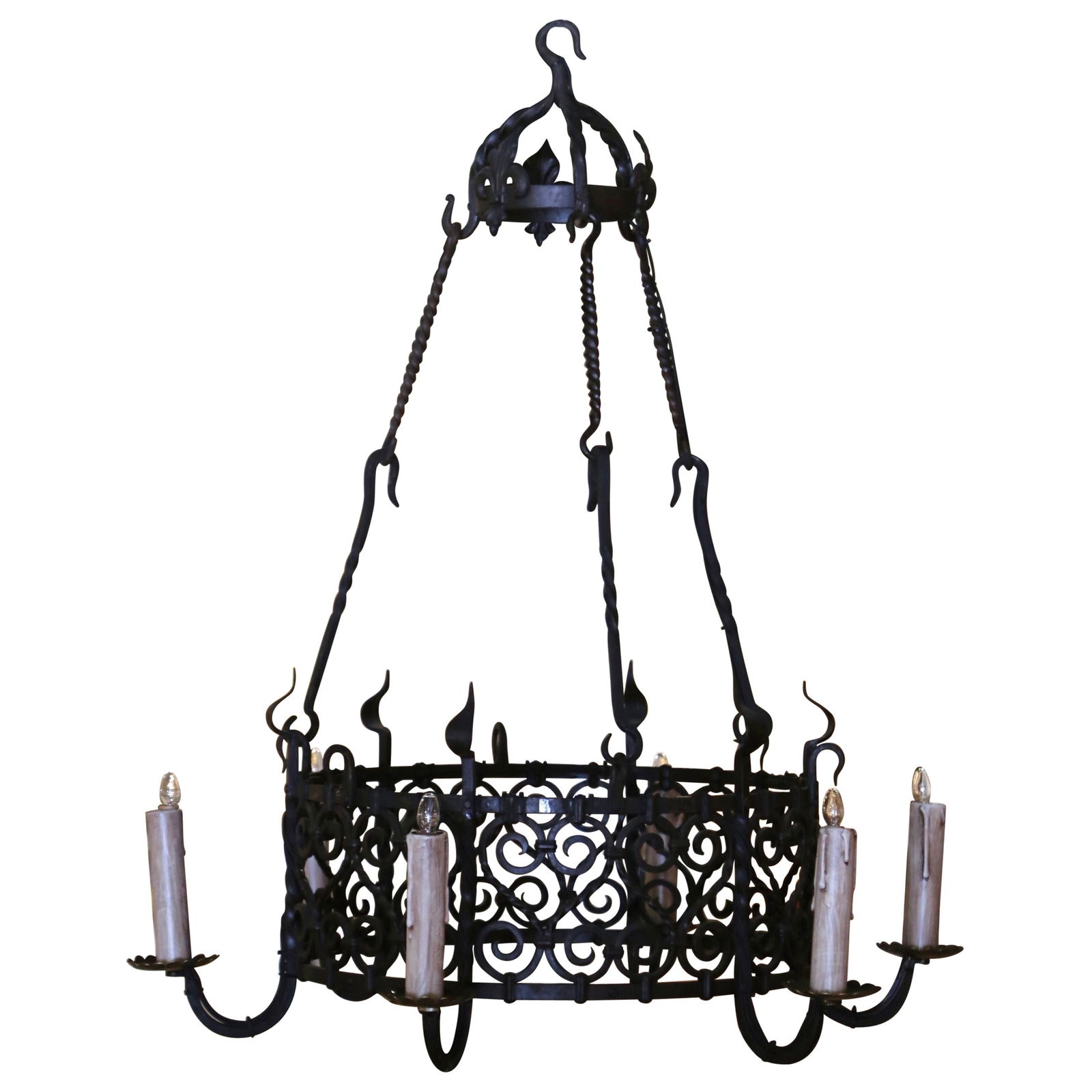 19th Century French Gothic Iron Six-Light Chandelier Circa 1870 (1 of 7)