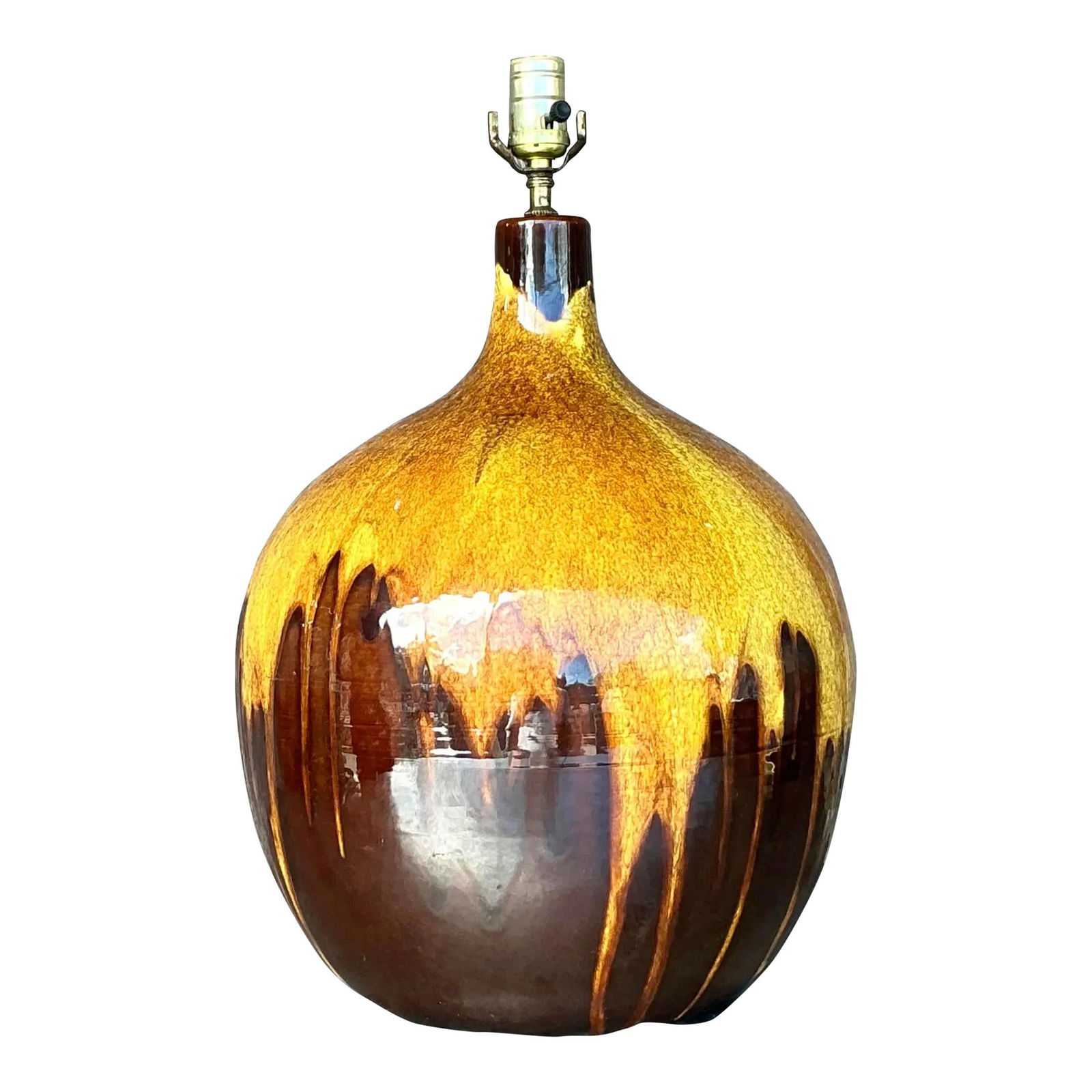 Vintage Mid-Century Modern Drip Glaze Lamp Ceramic Sienna 20.75" (1 of 4)