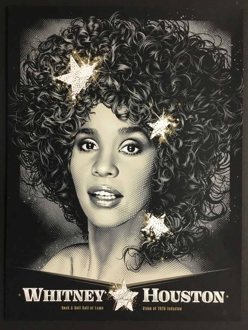 Whitney Houston Limited Edition Poster Print by Tracie Ching 7 Color Screenprint: Whitney Houston Limited Edition Poster Print by Tracie Ching 7 Color Screenprint Celebrate the legacy of Whitney Houston with this stunning numbered poster print by artist Tracie Ching. This original