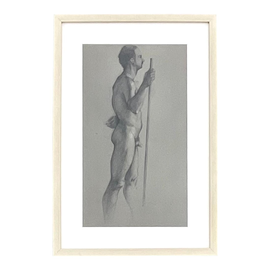 Vintage Boho Framed Pencil Drawing of Nude Male Figure: Vintage Boho Framed Pencil Drawing of Nude Male Figure Discover a stunning vintage Boho original pencil drawing featuring a chic composition of a nude male. This artwork is beautifully framed and was
