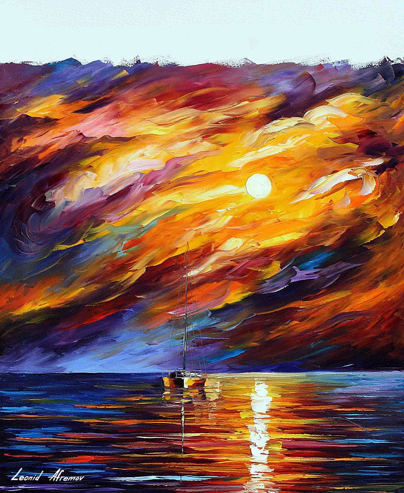 Moving Sun Limited Edition 1 of 25 by Leonid Afremov Canvas Art: Moving Sun Limited Edition 1 of 25 by Leonid Afremov Canvas Art Experience the captivating beauty of "Moving Sun," a limited edition giclee hand-painted by renowned artist Leonid Afremov. This exquisi