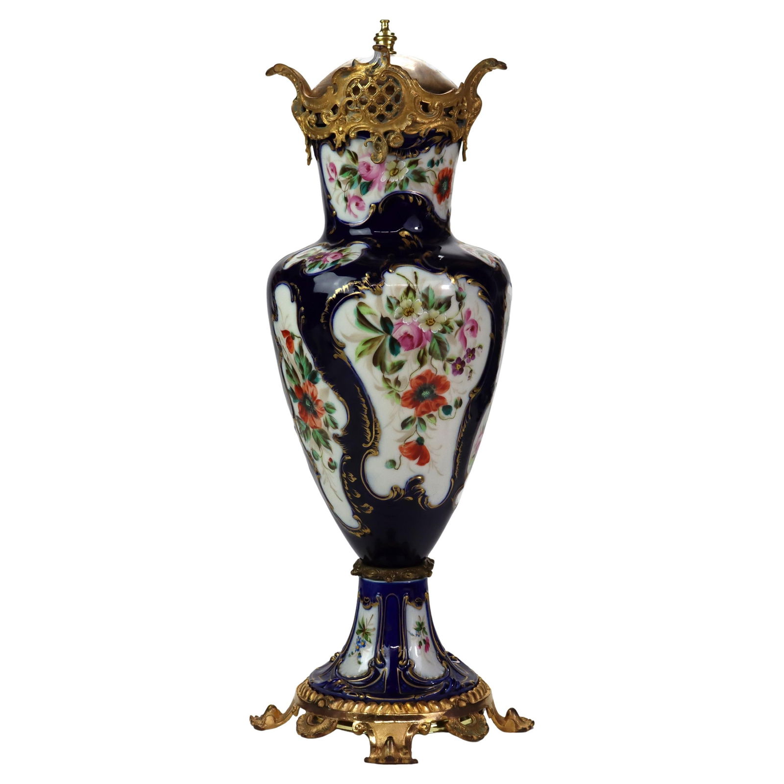 19th Century Sevres Style Cobalt Gilt Porcelain Covered Urn (1 of 9)