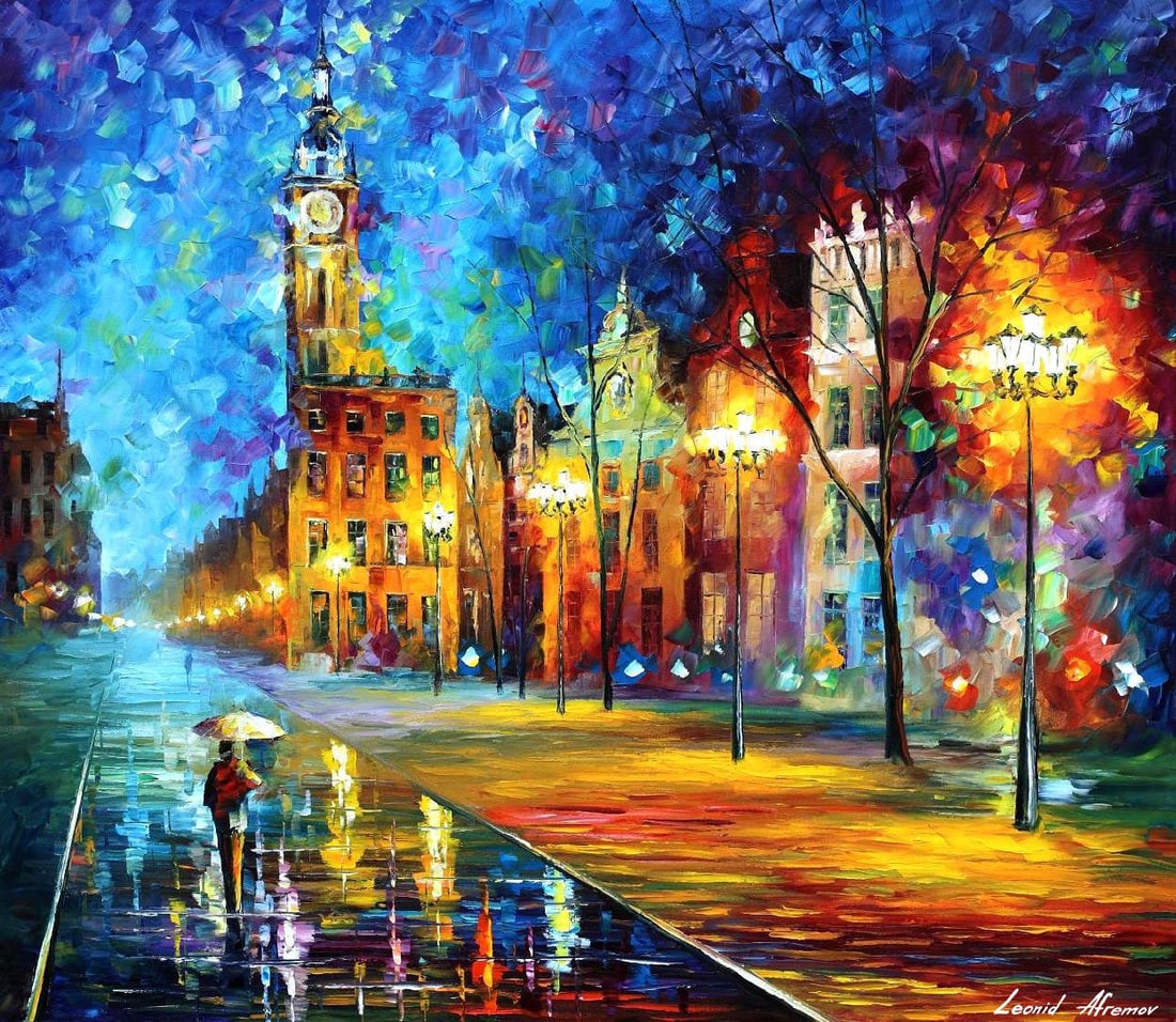 Night Old Town Limited Edition 1/25 Canvas by Leonid Afremov: Night Old Town Limited Edition 1/25 Canvas by Leonid Afremov Experience the enchanting beauty of "Night Old Town," a limited edition giclee hand-painted by renowned artist Leonid Afremov. This exquisi