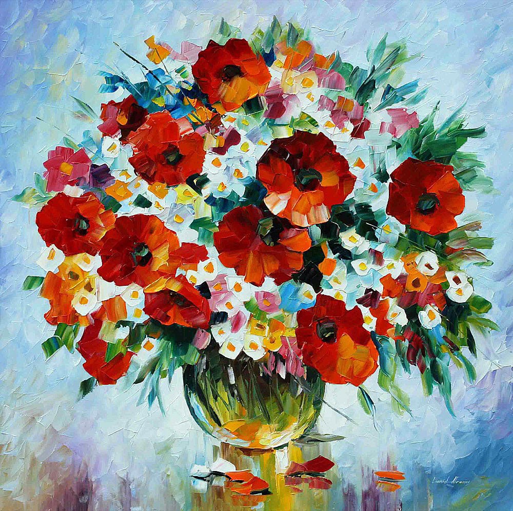 Winter Bouquet Limited Edition Giclee 1/25 by Leonid Afremov: Winter Bouquet Limited Edition Giclee 1/25 by Leonid Afremov Experience the beauty of winter with this stunning limited edition giclee titled "Winter Bouquet" by renowned artist Leonid Afremov. This p